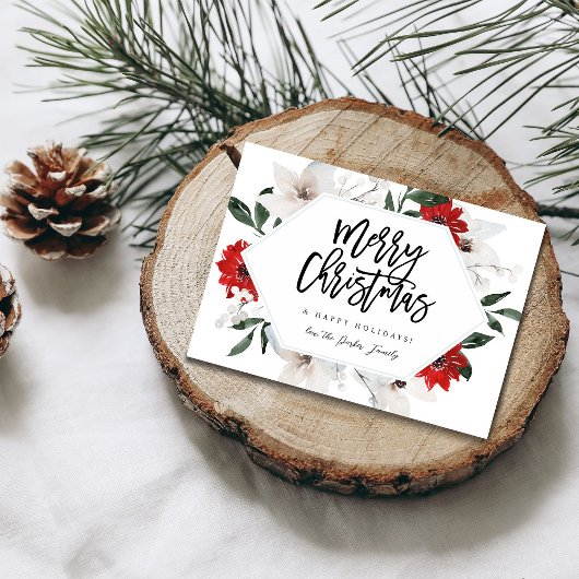 Red & White Floral Frohe Weihnachtskarte Einladung