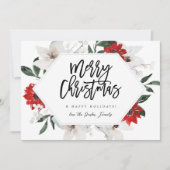 Red & White Floral Frohe Weihnachtskarte Einladung (Vorderseite)