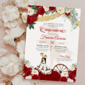 Red White Floral & Gold Elegante Charro Quinceaner Einladung