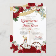 Red White Floral & Gold Elegante Charro Quinceaner