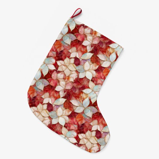 Red White Floral Großer Weihnachtsstrumpf (Vorderansicht (hängend))