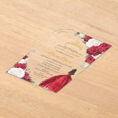 Red White Floral Princess Dress Gold Quinceañera Acryleinladungen (Ablage )