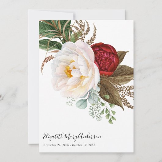 Red White Floral Vielen Dank Bereavement Foto Dankeskarte (Rückseite)