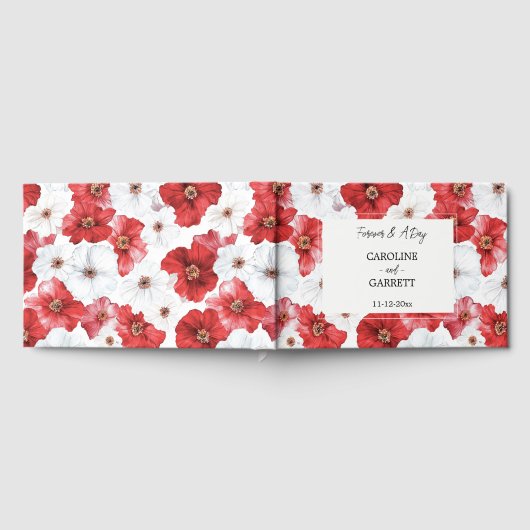 Red White Floral Wedding Gästebuch (Voll)