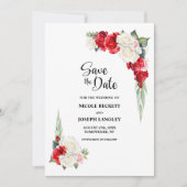 Red White Floral Wedding Save the Date (Vorderseite)