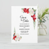 Red White Floral Wedding Save the Date (Stehend Vorderseite)