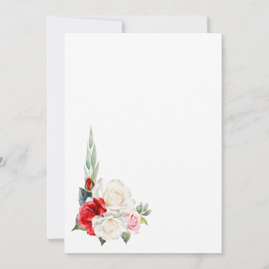 Red White Floral Wedding Save the Date (Rückseite)