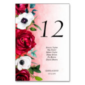 Red White Floral Wedding Tischnummer Card (Rückseite)