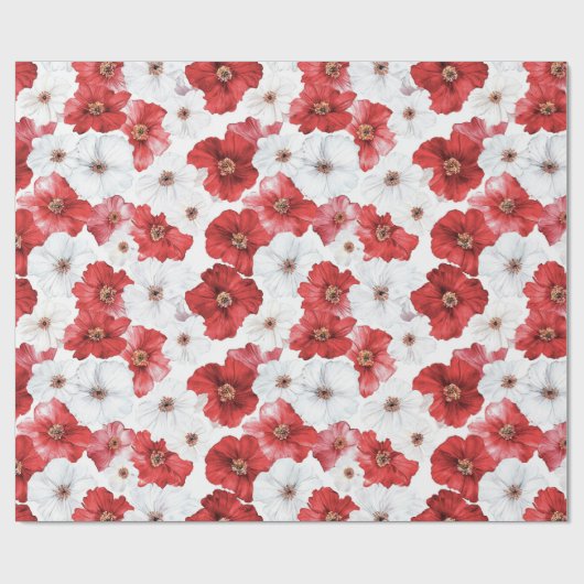 Red White Flowers Christmas Geschenkpapier (Flach)