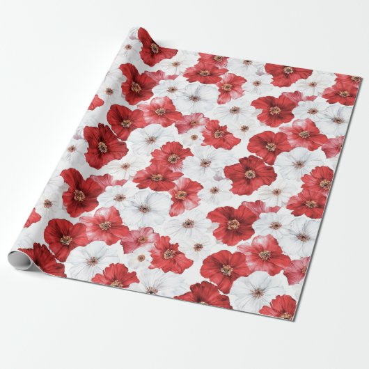 Red White Flowers Christmas Geschenkpapier (Ungerollt)