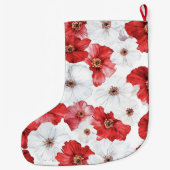 Red White Flowers Christmas Großer Weihnachtsstrumpf (Rückseite)