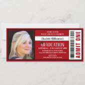 Red|White Foto Ticket Graduation Party Einladung (Vorderseite)