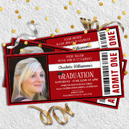 Red|White Foto Ticket Graduation Party Einladung