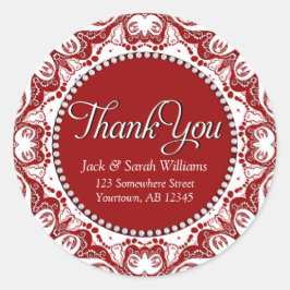 Red & White Fraktal Lace Vielen Dank Runder Aufkleber