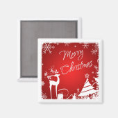 Red White FroChristmas Deer, Snowflakes Magnet (Vorderseite/Rückseite)