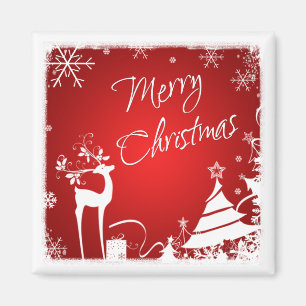 Red White FroChristmas Deer, Snowflakes Magnet