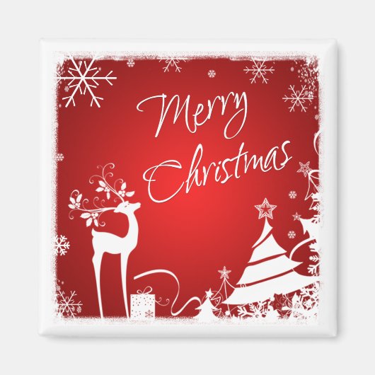 Red White FroChristmas Deer, Snowflakes Magnet (Vorne)