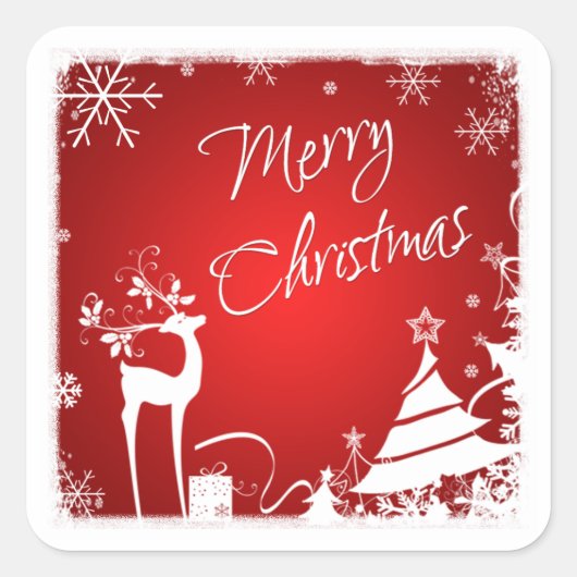 Red White FroChristmas Deer, Snowflakes Sticker (Vorderseite)