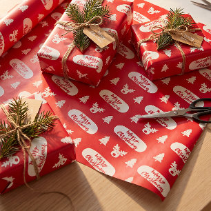 Red White Frohe Weihnachts-Muster Wrapping Papier Geschenkpapier