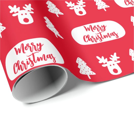 Red White Frohe Weihnachts-Muster Wrapping Papier Geschenkpapier (Rolleneckpunkt)