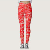 Red & White Frohe Weihnachtstypografie Muster Leggings (Vorderseite)