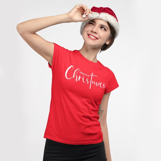 Red White Frohe Weihnachtstypografie T-Shirt