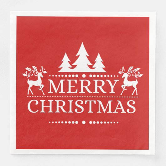Red & White Frohe Weihnachtszeitung Napkins Serviette (Vorderseite)