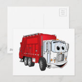 Red White Garbour Truck Cartoon Postkarte (Vorne/Hinten)