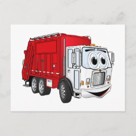 Red White Garbour Truck Cartoon Postkarte