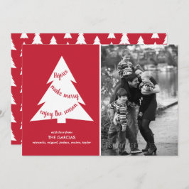 Red White Geometric Christmas Tree Custom Foto Feiertagskarte