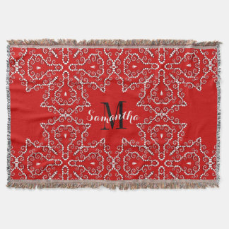 Red White Geometric Maple Woven Throw Blanket Decke