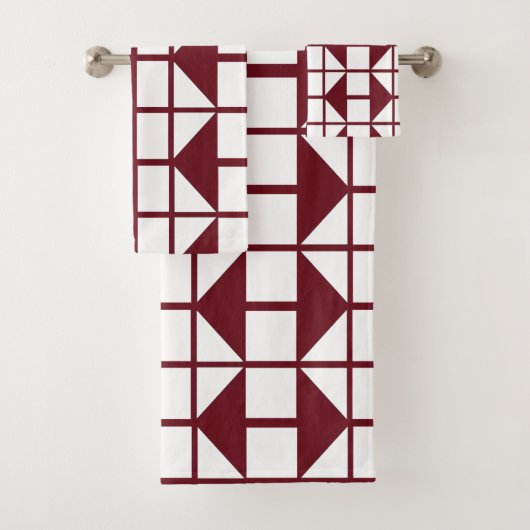 Red White Geometric Mitte Jahrhundert Moderne Badhandtuch Set (Insitu)
