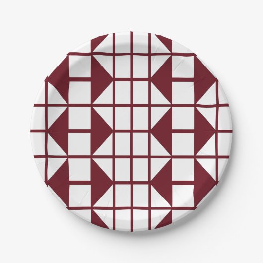 Red White Geometric Party Pappteller (Vorderseite)