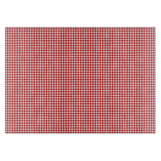 Red-White Gingham-11 x 8 GLASS CUTTING BOARD Schneidebrett (Vorderseite)