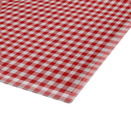 Red-White Gingham-15 x 11 GLASS CUTTING BOARD Schneidebrett (Ecke)