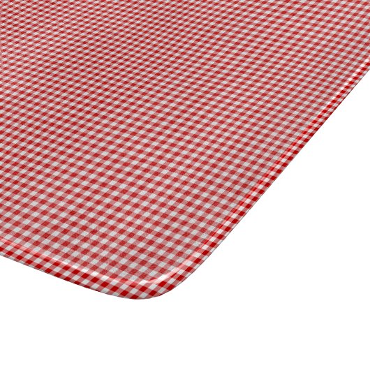 Red-White Gingham-6 x 7 GLASS CUTTING BOARD Schneidebrett (Ecke)