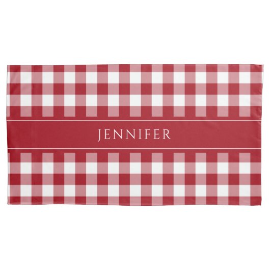 Red & White Gingham Farmhouse Muster Name Pillow Kissenbezug (Vorderseite)
