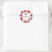 Red & White Gingham Flannel Weihnachtsbaum Runder Aufkleber (Tasche)