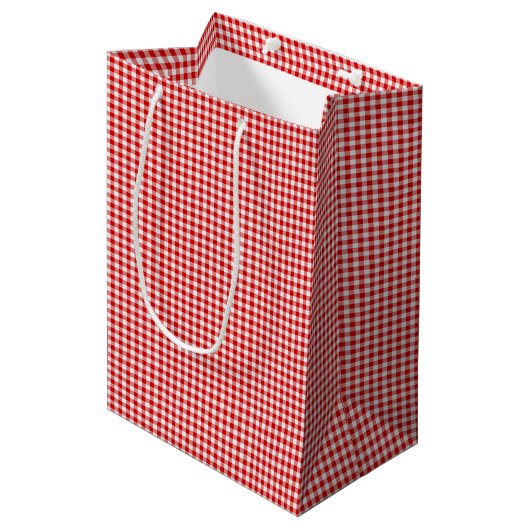 Red-White Gingham-GIFT BAG m Mittlere Geschenktüte (Vorderseite Schrägansicht)