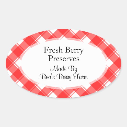Red White Gingham Kariert Custom Canning Stickers (Vorderseite)