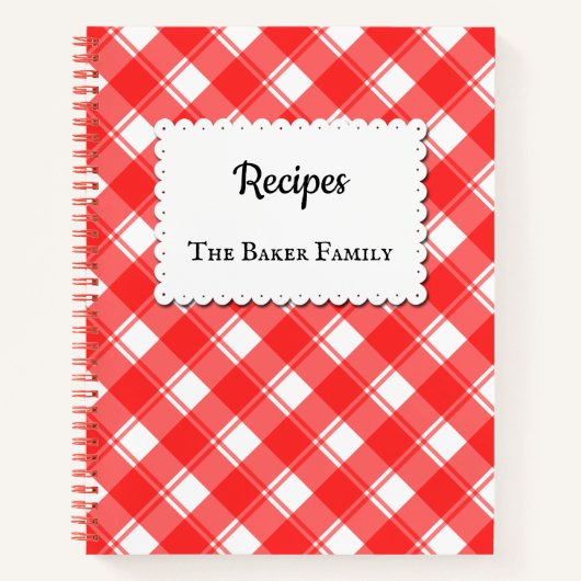 Red White Gingham Kariertes Rezept Buch (Vorderseite)