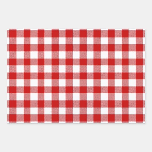 Red & White Gingham Karo 3 Größen Glossy Geschenkpapier Set (Vorderseite 2)