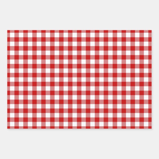Red & White Gingham Karo 3 Größen Glossy Geschenkpapier Set (Vorderseite)