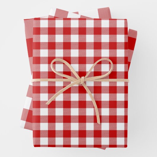 Red & White Gingham Karo 3 Größen Glossy Geschenkpapier Set (Beispiel)
