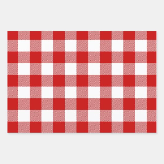 Red & White Gingham Karo 3 Größen Glossy Geschenkpapier Set (Vorderseite 3)
