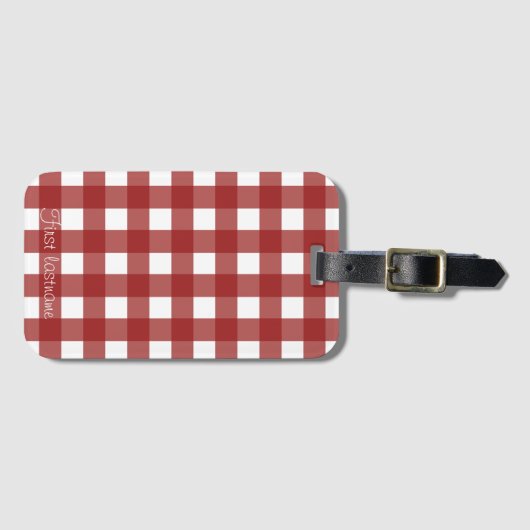 Red White Gingham Karo Kariert Gepäckanhänger (Vorderseite (Horizontal))
