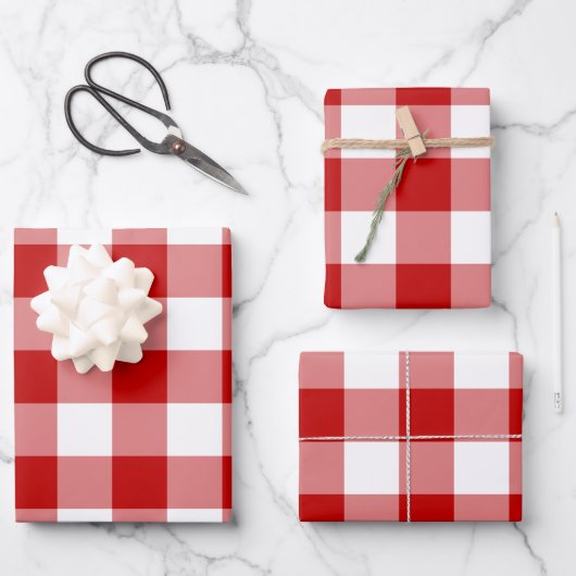 Red White Gingham Karo Kariert Geschenkpapier Set (Vorderseite)