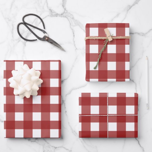 Red White Gingham Karo Kariert Geschenkpapier Set (Vorderseite)