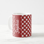 Red White Gingham Karo Kariert Kaffeetasse (Vorderseite Links)