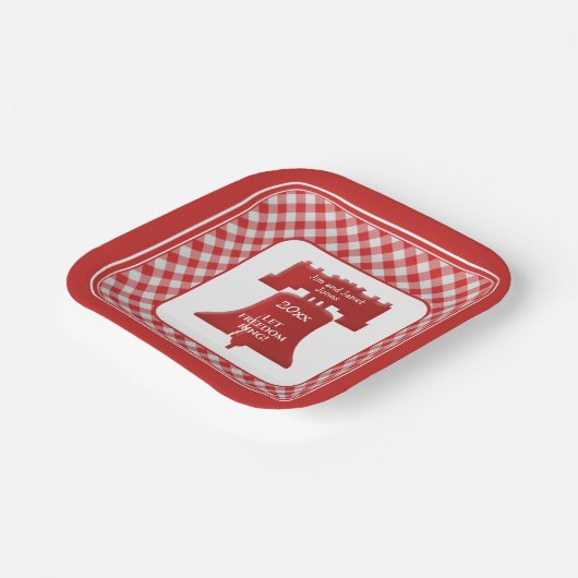 Red White Gingham Liberty Bell Lasse Freiheitsring Pappteller (Gewinkelt)